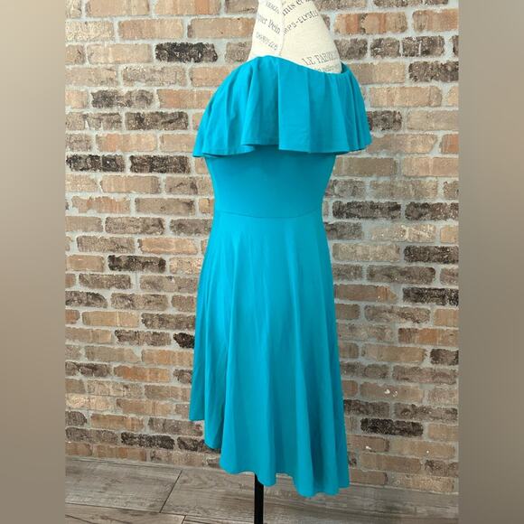 Susana Monaco teal off the shoulder stretch midi dress romantic pretty sz M - Picture 4 of 8
